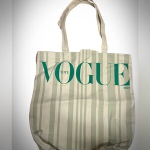 VOGUE 2023 LIMITED EDITION Light Green Stripped Canvas Tote